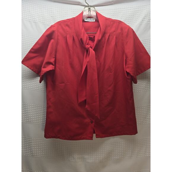 Lucky Winner Tops - Vintage Blouse Size Large Lucky Winner Red Button Up Ruffle Tie Neckline Womens